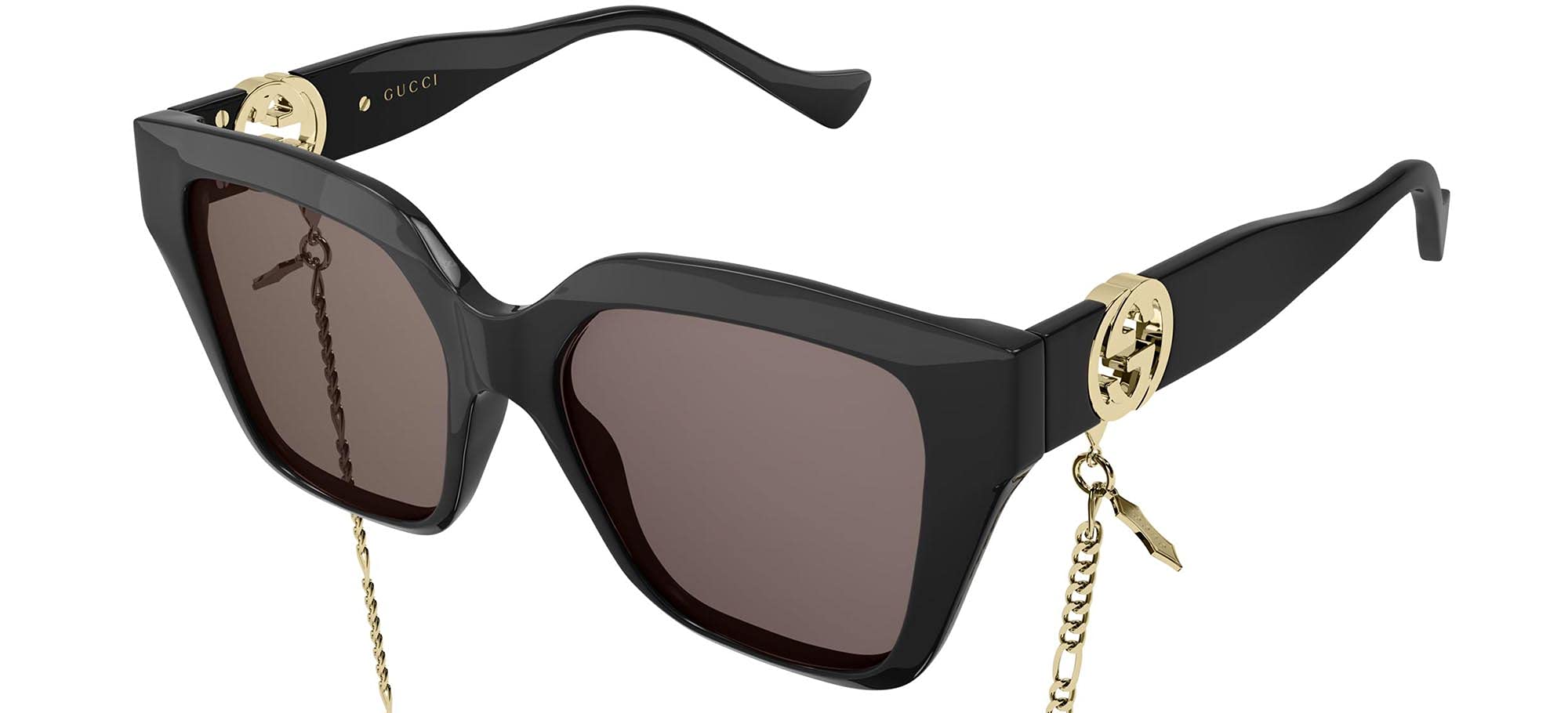 Gucci Women's Rectangular Sunglasses, Shiny Black, One Size