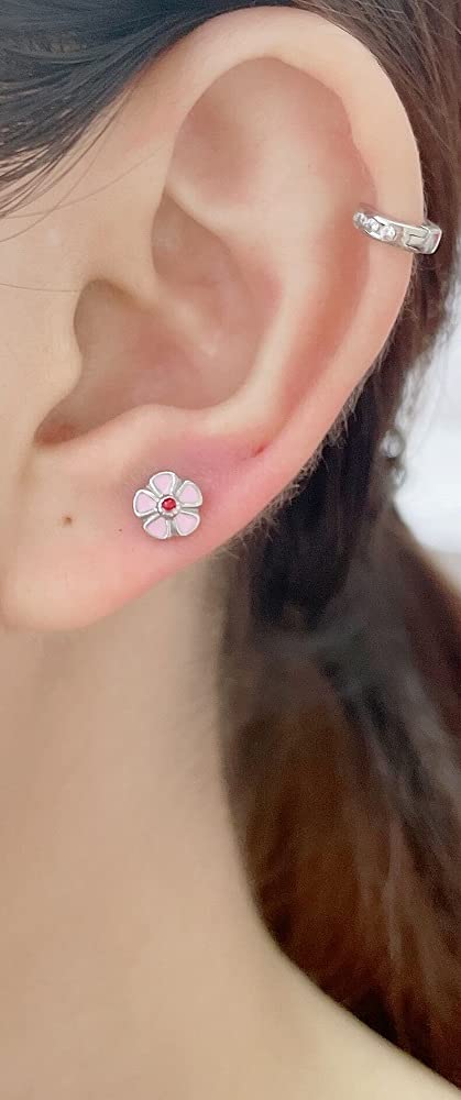 20g Strawberry Flower Rainbow Tiny Small Stud Earrings for Women Cartilage Tragus Sensitive Ear Flat Back Cute Stainless Steel Hypoallergenic Sleeper Huggie Piercing Fashion Jewelry Gifts Bff Birthday Daughter Xmas 3 Pairs Set