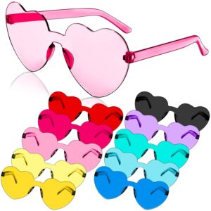 clesdf heart shaped rimless sunglasses, 10 pairs fun party eyewear, transparent candy color frameless glasses for valentine bachelorette beach party favor