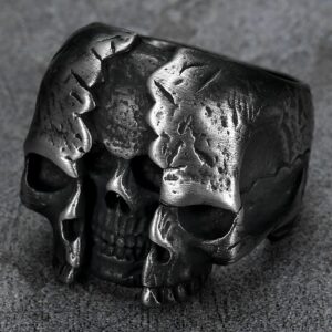 Jude Jewelers Retro Vintage Antique Stainless Steel Gothic Skull Death Halloween Biker Cocktail Party Ring (Grey, 11)