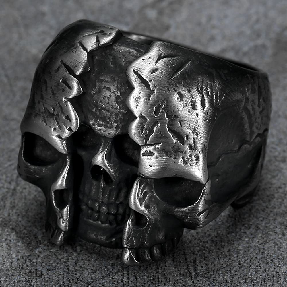 Jude Jewelers Retro Vintage Antique Stainless Steel Gothic Skull Death Halloween Biker Cocktail Party Ring (Grey, 13)