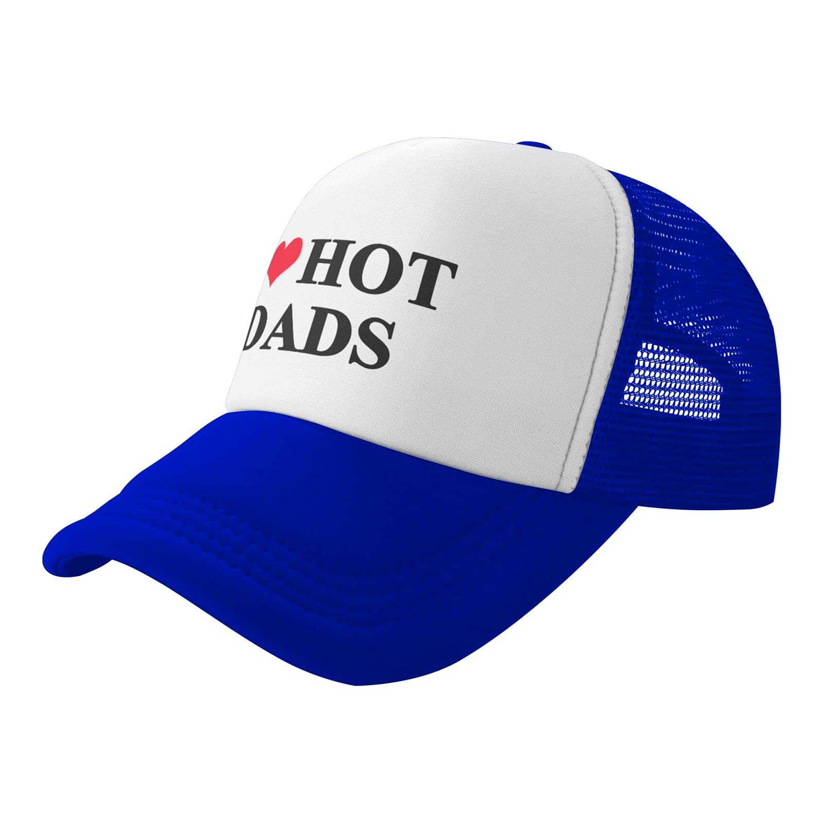 I Love Hot Dad Trucker Hat Sports Baseball Cap Casual Hip-Hop Unisex Leisure Adjustable Size Blue