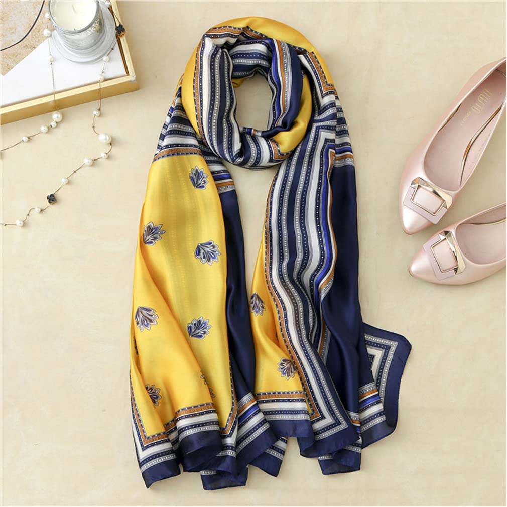 Aufeel Fashion Scarves 100% Silk Felling Scarf Long Lightweight Sunscreen Shawls Wrap for Women Hair Scarves (DB Yellow)