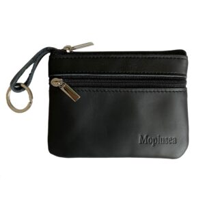 moplusea genuine leather small coin purse wallet with keychain mini change purse coin pouch holder for men (glcb010 black)