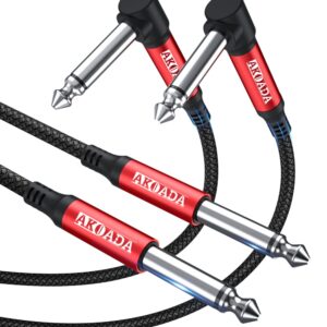 AkoaDa 1/4 Inch Instrument Cable TS Guitar Cable 10 ft 2Pack,Right Angle 6.35mm Male Jack Stereo Audio Electric Guitar Cord Bass AMP Cord for Electric Guitar, Bass Guitar, Pro Audio, Electric Mandolin