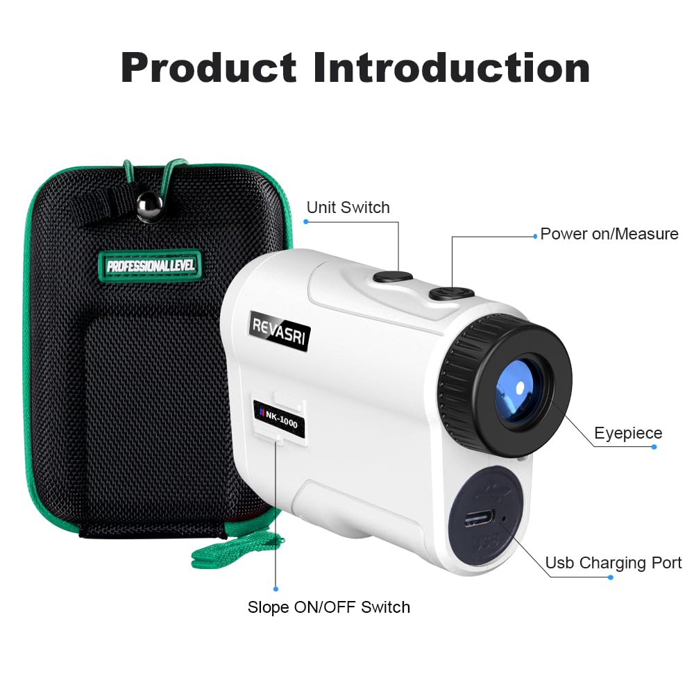 REVASRI Golf Rangefinder with Slope and Pin Lock Vibration, External Slope Switch for Golf Tournament Legal, Rangefinders with Rechargeable Battery 1000YDS Laser Range Finder