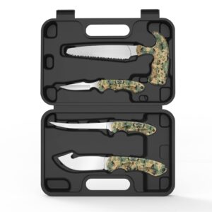 Jellas Hunting Knife Kit, 6 Pieces Stainless Steel Knife Set with Gut Hook, Skinning, Boning, Saw, Gloves & Case for Games, Camping, Fishing, Survival (HF01)