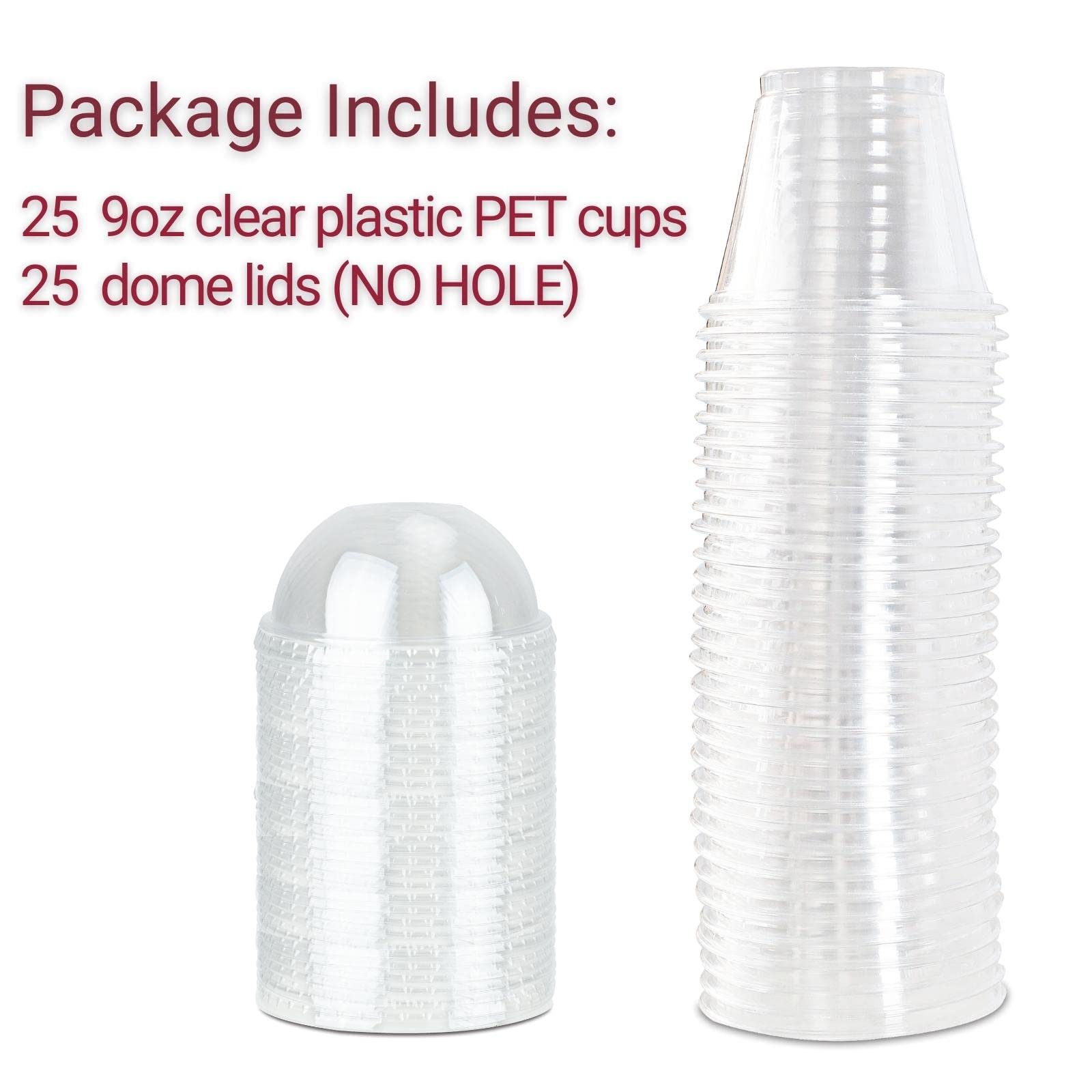 9 oz Clear Plastic Cups with Lids (No Hole) - 25 SETS Disposable Plastic cups for Parfait/Salad/Fruit/Snack, Plastic Dessert Cups for Party, Clear Disposable Plastic Togo Cups for Kids No Leaking