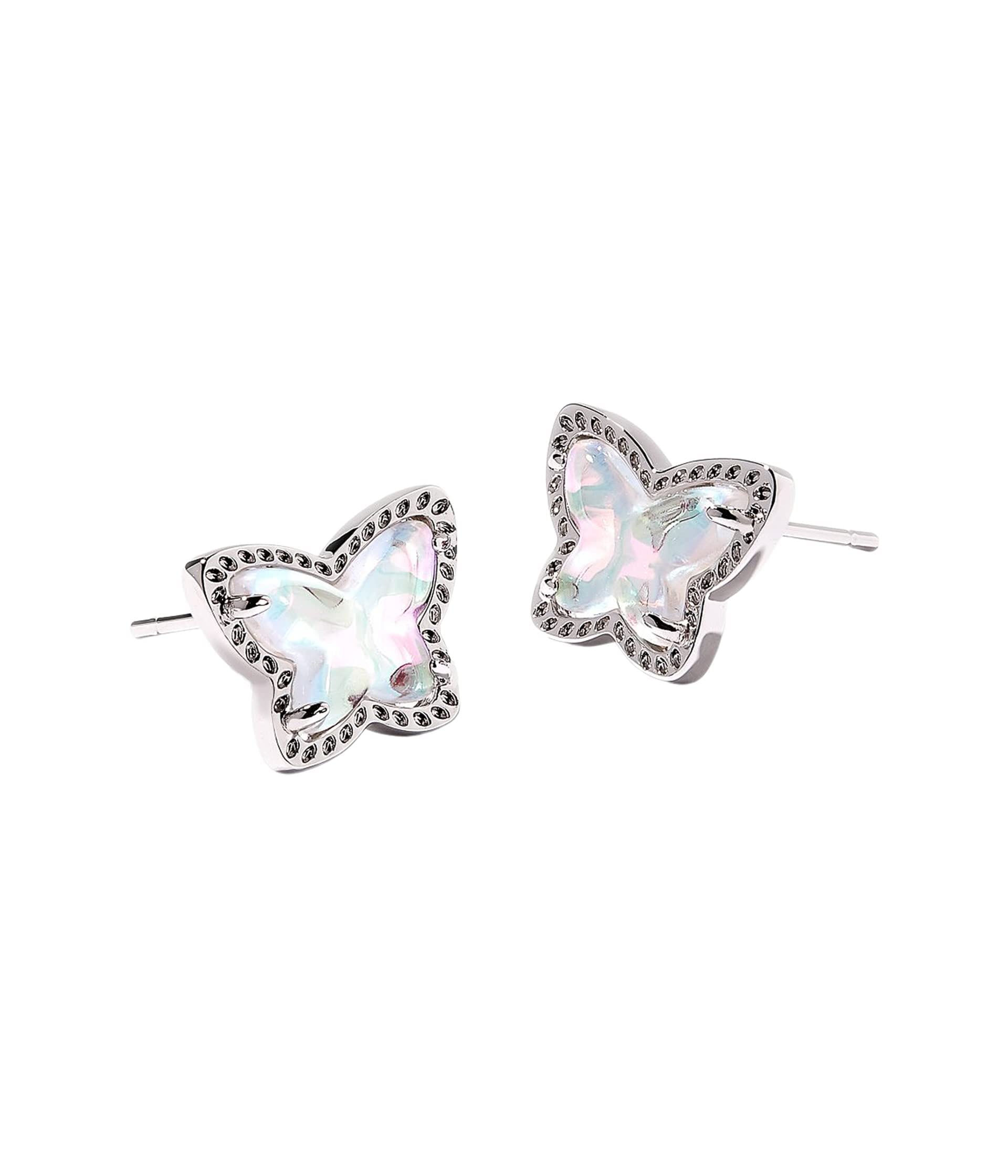 Kendra Scott Lillia Butterfly Stud Earring in Silver-Plated Brass, Fashion Jewelry for Women, Dichroic Glass