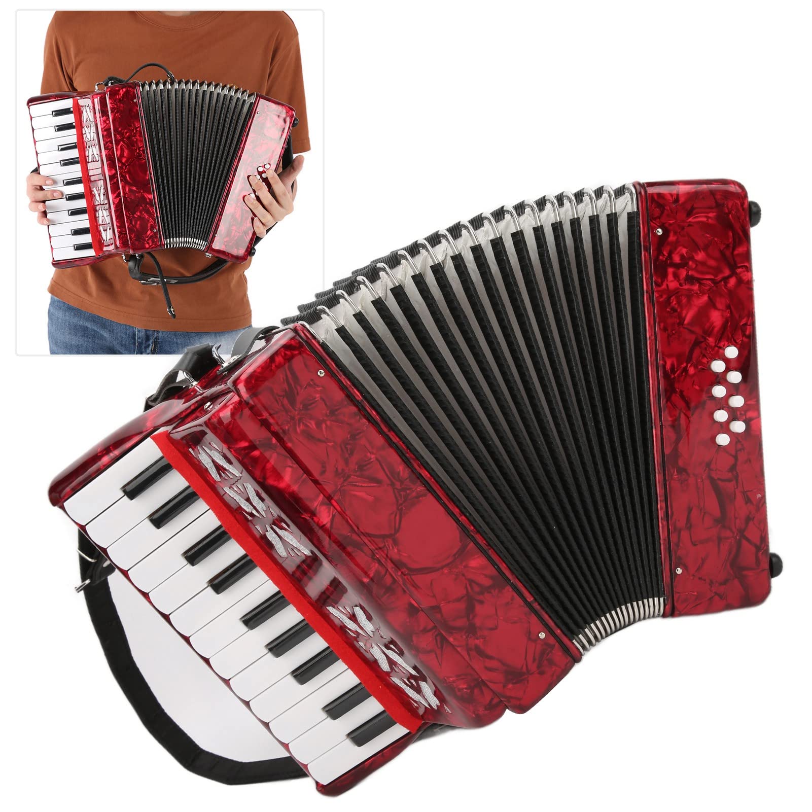 IRIN 22‑Key 8 Bass Accordion Piano Accordion Professional Educational Musical Instrument with Retractable Strap for Beginners Students 12.4 x 11.6 x 5.7in