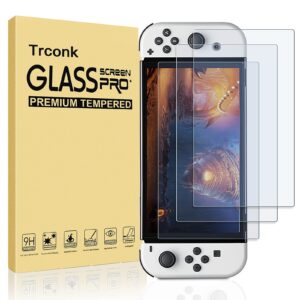 trconk screen protector compatible with nintendo switch oled, tempered glass screen protector for switch oled 2021, 7-inch hd clear screen protector glass for oled switch, 3-pack