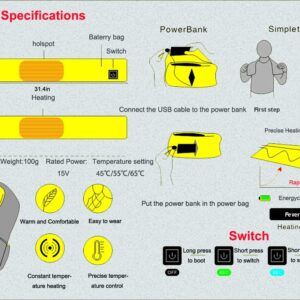 hYwecy Heated Scarf-Three Temp Setings-USB Powered By Power Bank,Heating Scarf for Women/Men(Without Power Bank)