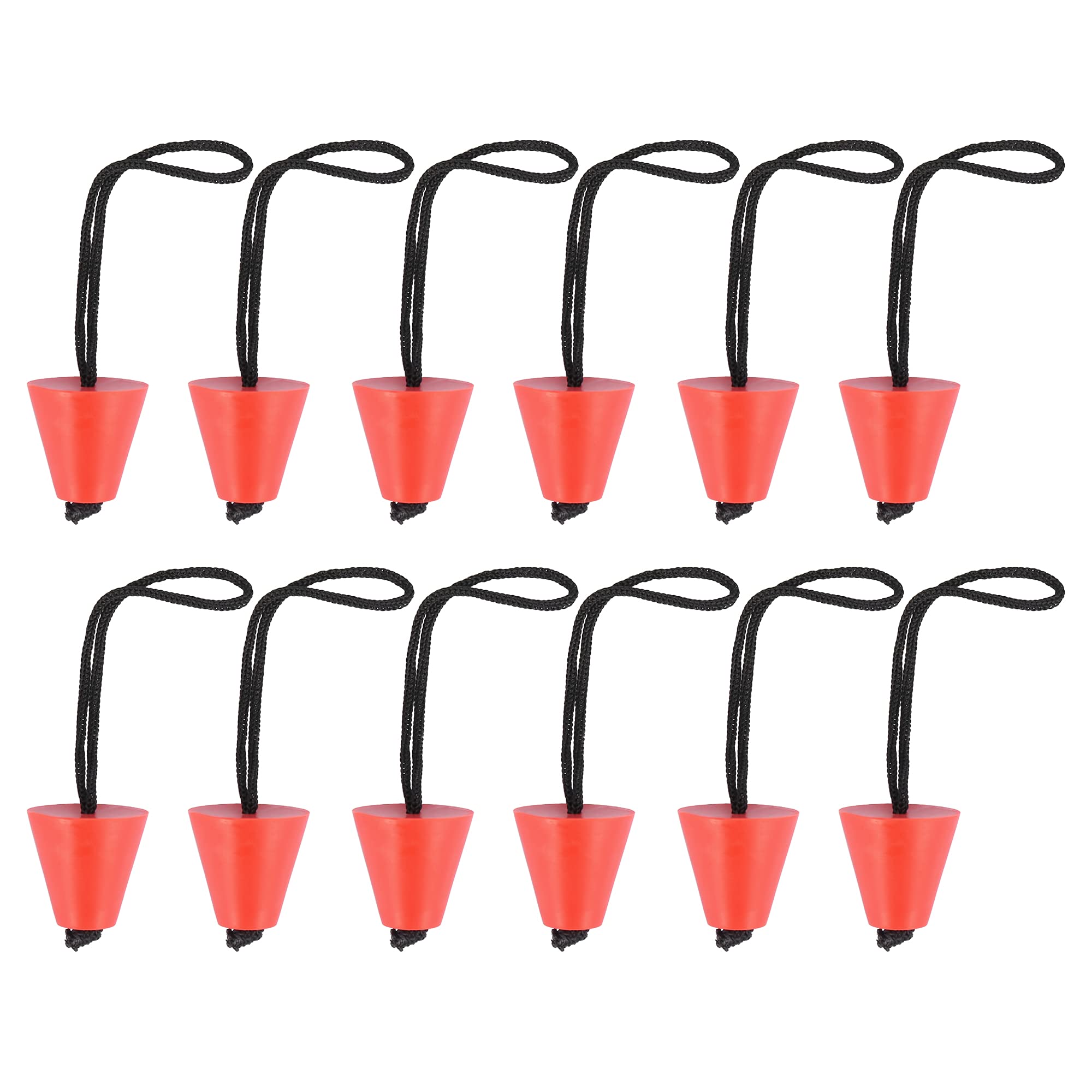 X AUTOHAUX 12 Pcs Universal Rubber Kayak Scupper Plug Drain Holes Stopper Bung with Lanyard Red