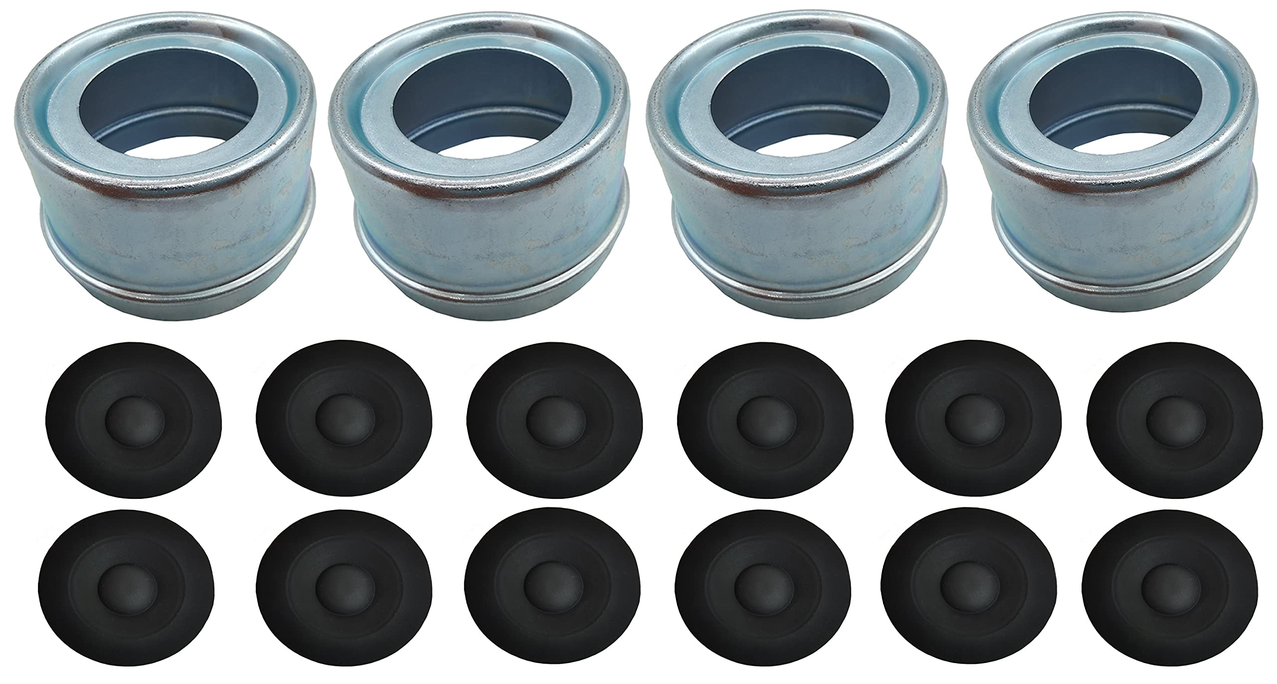 Replaces 4 Pack Trailer Axle Dust Cap Cup Grease Cover & 12Pack with Rubber Plugs for Dexter EZ Lube Trailer Camper Axle 1.98"