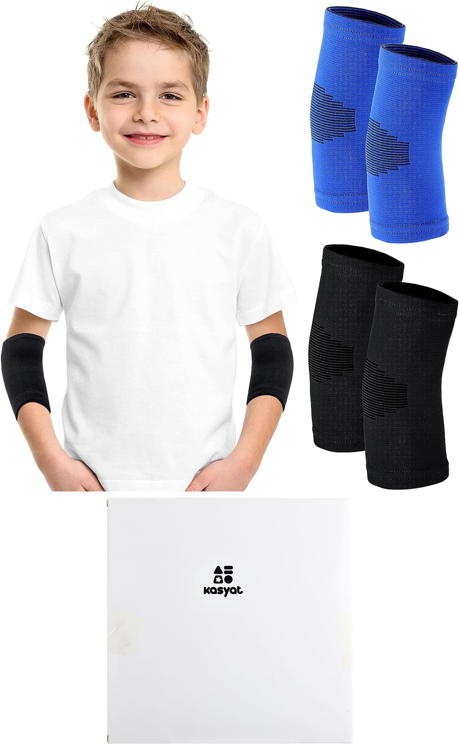 Kasyat Kids Elbow Brace Knit Compression Elbow Sleeve Compression Brace Gym Arm Sleeve Gym Elbow Support for Boys and Girls Teen Weight Lifting Sports(2 Pieces,Medium)