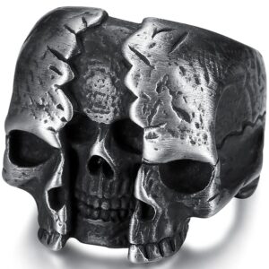 Jude Jewelers Retro Vintage Antique Stainless Steel Gothic Skull Death Halloween Biker Cocktail Party Ring (Grey, 11)