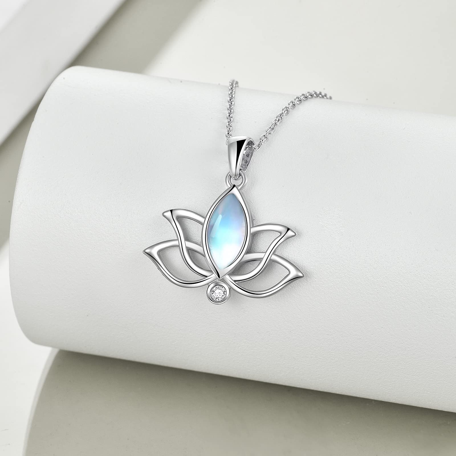 YFN Lotus Flower Necklace Sterling Silver Moonstone Lotus Pendant Lotus Jewelry Gifts for Women