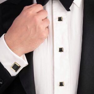 HAWSON Cufflinks and Studs for Men-Mens Fashion Cufflinks and Tuxedo Shirt Studs Set for Regular Wedding Business Accessories (Gold +Black Enamel)