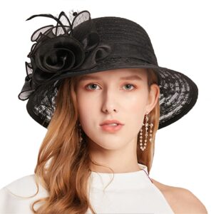 oridoor women's organza cloche bowler hat church kentucky derby fascinator for tea party bridal wedding dress hat (012c black), one size