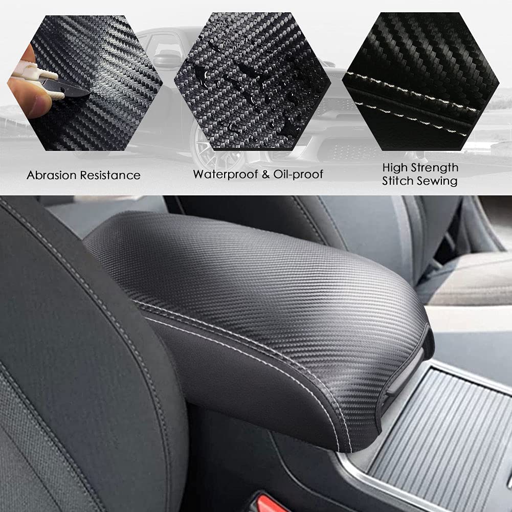 sportuli Center Console Cover Anti-Scratch Leather Armrest Pad Replace for 2019 2020 2021 2022 2023 Dodge RAM 1500 2500 3500 Accessories, for All Makes & Models with Bucket Seats (Carbon Fiber)