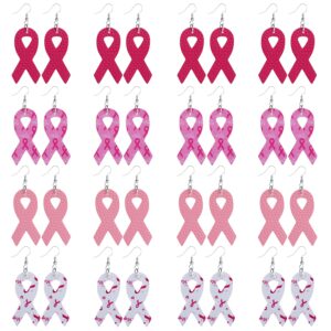 16 pairs pink ribbon earrings for women breast cancer earrings for women lightweight handmade breast cancer awareness leather earrings