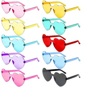 CLESDF Heart Shaped Rimless Sunglasses, 10 Pairs Fun Party Eyewear, Transparent Candy Color Frameless Glasses for Valentine Bachelorette Beach Party Favor