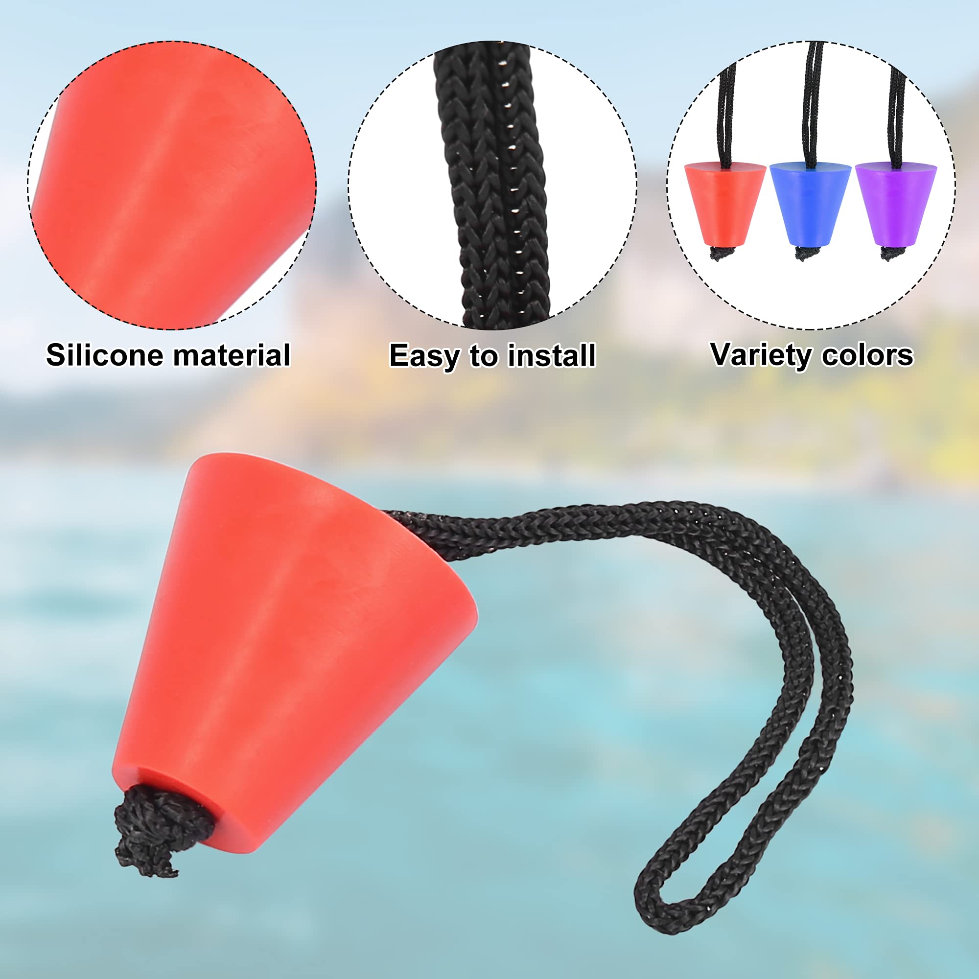 X AUTOHAUX 12 Pcs Universal Rubber Kayak Scupper Plug Drain Holes Stopper Bung with Lanyard Red