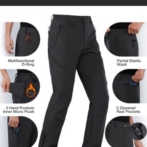 Stlight Mens Snow Ski Water Repellent Softshell Pants for Winter Hiking Fleece Lined Bottom Leg Zipper with 6 Zip Pockets(Black 34W/30L)