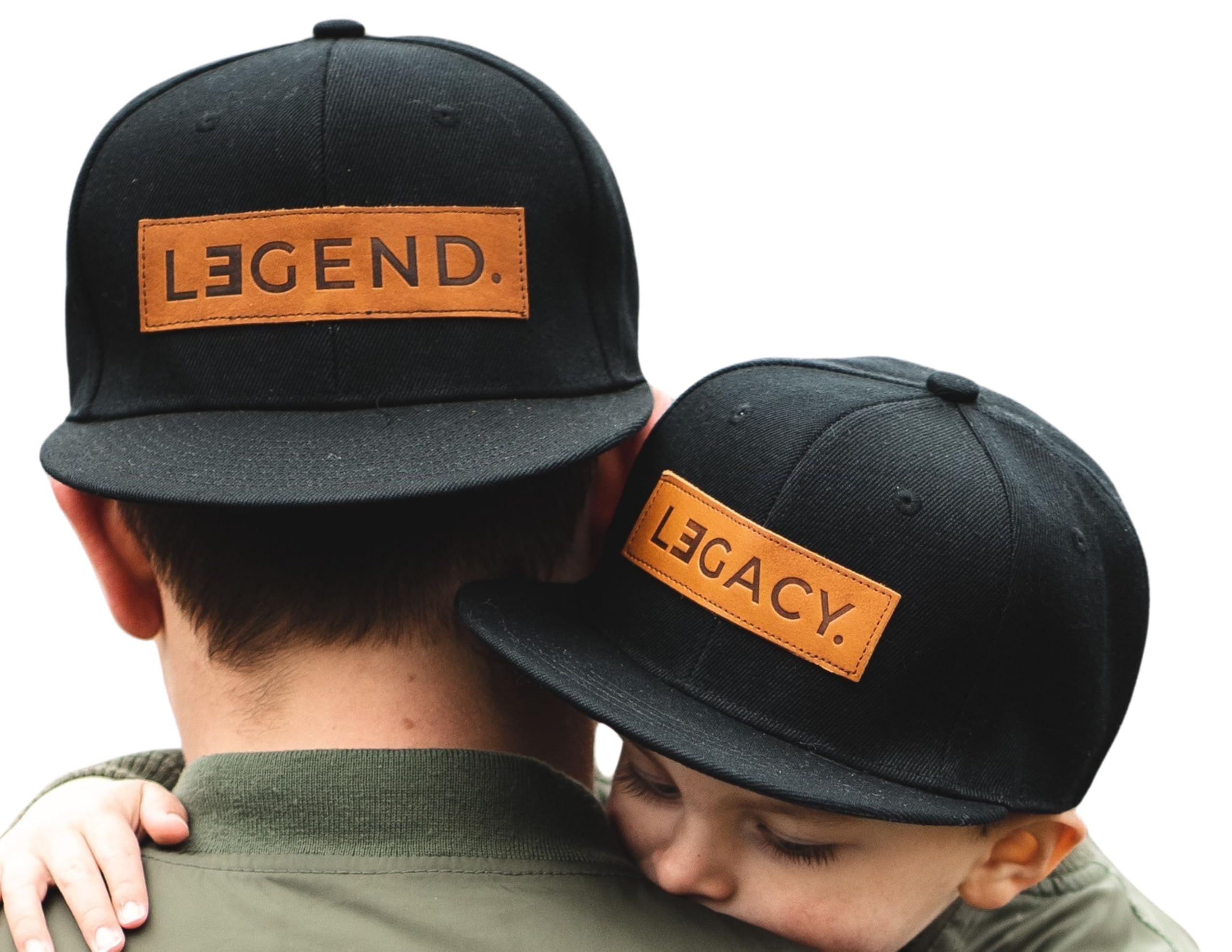 Legend and Legacy Genuine Leather Patch Hats Black Matching Father Son, Each Hat Sold Separately**(Legend - Adult)