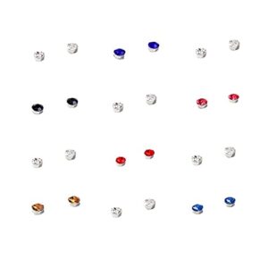 12pcs magnetic crystal stud earrings face magnetic clip non piercing earrings nose lip ring clip on cubic zirconia tragus for women men non piercing jewelry (multicolor 3mm(24pcs))