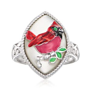 ross-simons mother-of-pearl and multicolored enamel cardinal ring in sterling silver. size 6