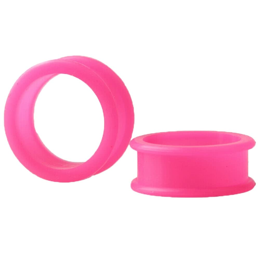 Pair 3/4" (19MM) PINK SILICONE FLAT FLARE TUNNELS Double Flare Gauges Thin Soft Flexible Flesh Plugs (2pcs)