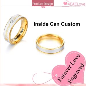 4EAELove Customize Forever Love Promise Couple Rings Inside Free Engraved Cubic Zirconia Rings Wedding Bands Engagement Gifts Titanium Steel Golden (Couple,1 PAIR)