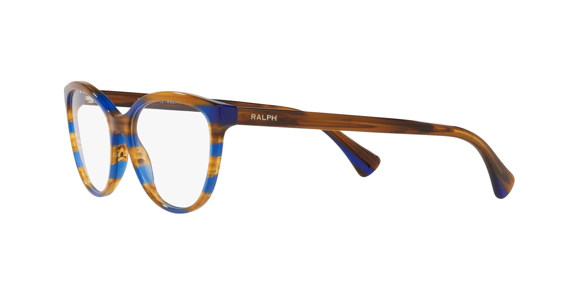 Ralph by Ralph Lauren Women's RA7134 Cat Eye Prescription Eyewear Frames, Striped Brown Blue/Demo Lens, 54 mm