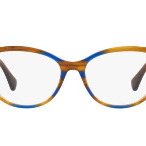 Ralph by Ralph Lauren Women's RA7134 Cat Eye Prescription Eyewear Frames, Striped Brown Blue/Demo Lens, 54 mm