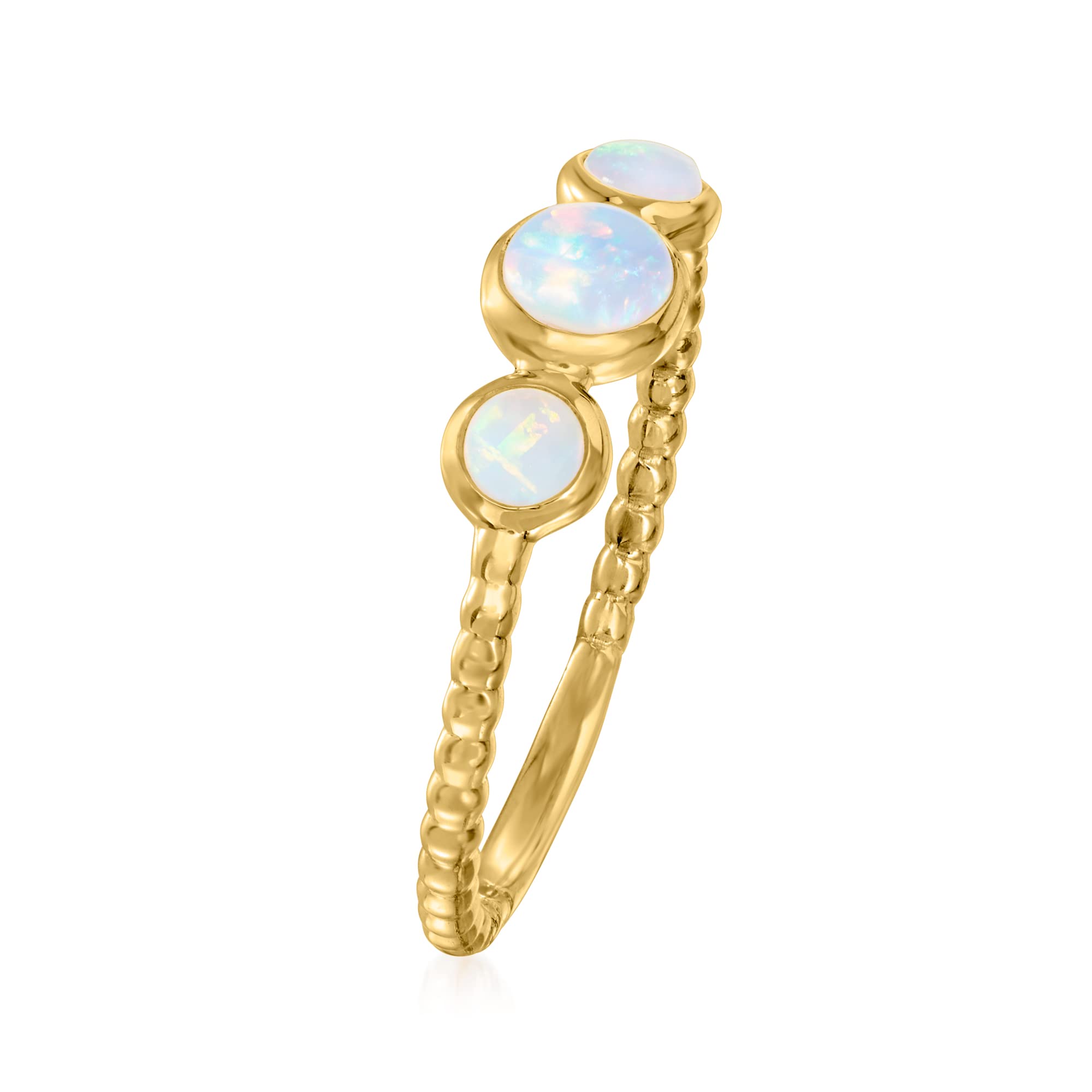 RS Pure by Ross-Simons Opal 3-Stone Ring in 14kt Yellow Gold. Size 6