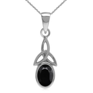 silvershake natural black onyx 925 sterling silver triquetra celtic knot pendant with 18 inch chain necklace