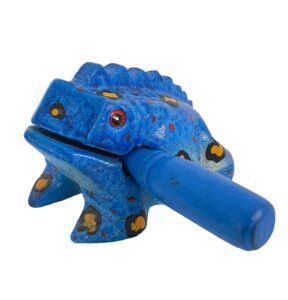 cozinest 4" wooden frog percussion instrument wood frog guiro rasp tone block thailand handcraft musical lucky frog home office decoration adorable gift (blue)