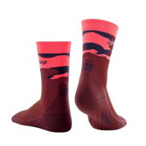 CEP The Run Socks, Women's, Mid Cut Crew, CAMOCLOUD, Running Socks, Pink/Peacoat, LG IV