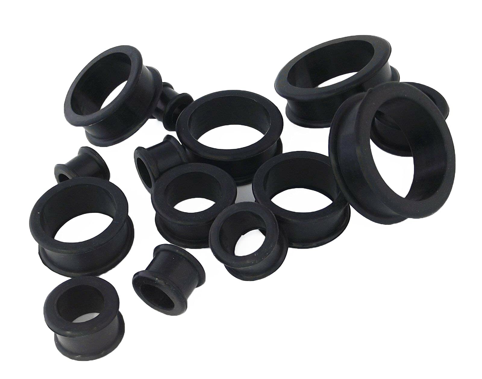 Pair 11/16" (18MM) BLACK SILICONE FLAT FLARE TUNNELS Double Flare Gauges Thin Soft Flexible Flesh Plugs (2pcs)