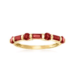 ross-simons 0.80 ct. t.w. baguette and round garnet ring in 14kt yellow gold. size 8