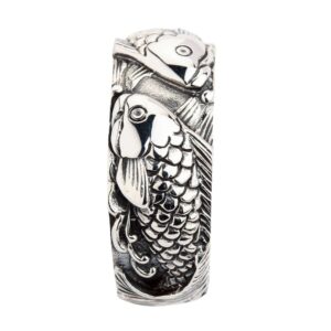 Sterling 925 Silver Japanese Koi Fish Wedding Band Rings Size 9.5