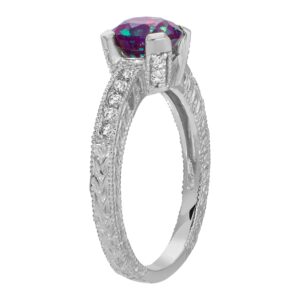 Galaxy Gold GG Size 7.0 14K Solid White Gold Ring with Natural Diamonds & Round Shape Lab. Grown Alexandrite Grade AAA