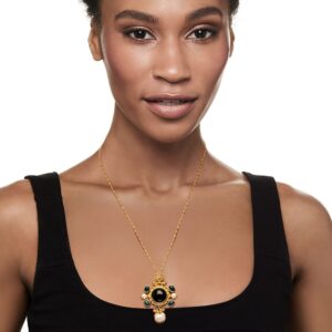 Ross-Simons Italian Cultured Pearl, Black Onyx and Green Agate Pendant Necklace in 18kt Gold Over Sterling Silver