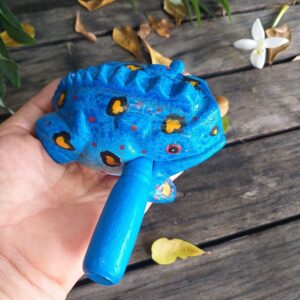 Cozinest 4" Wooden Frog Percussion Instrument Wood Frog Guiro Rasp Tone Block Thailand Handcraft Musical Lucky Frog Home Office Decoration Adorable Gift (Blue)