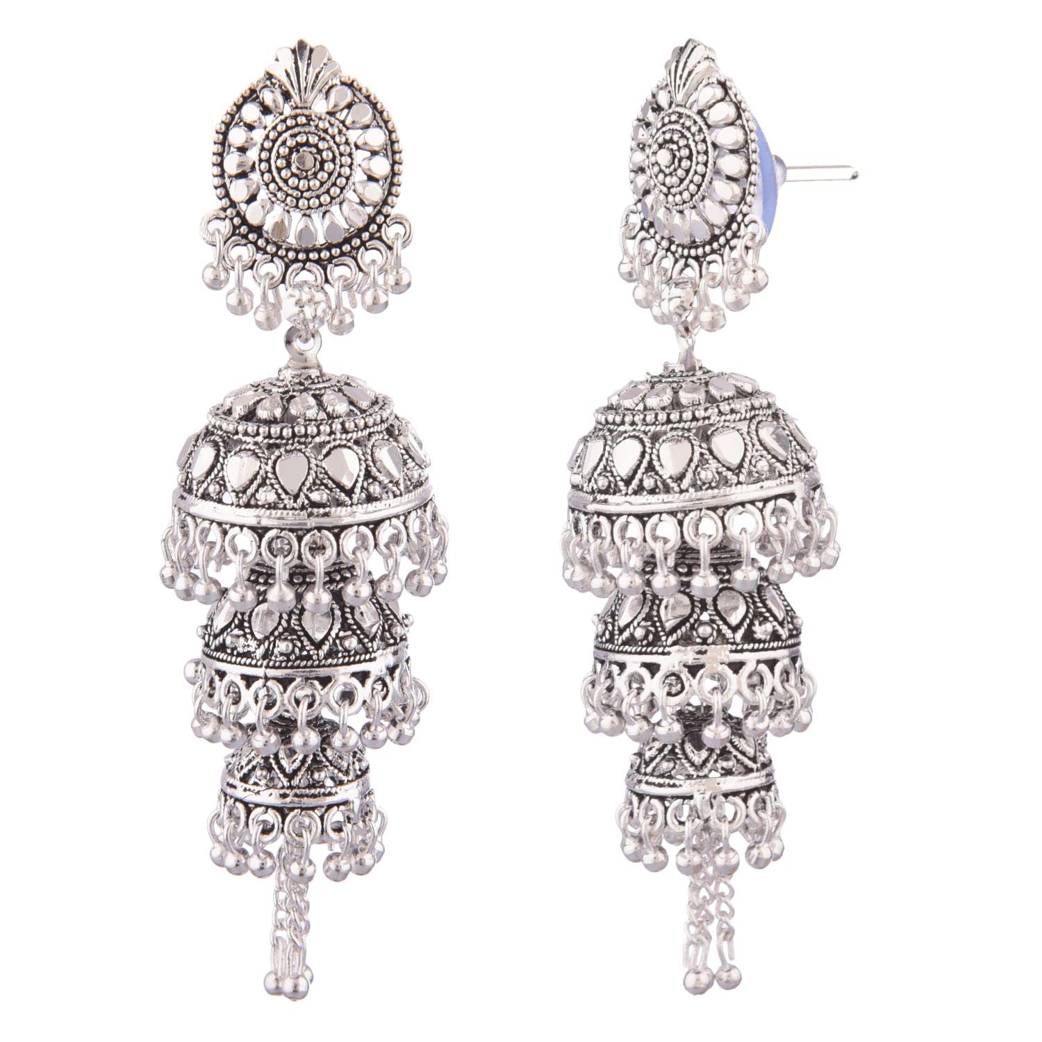 Efulgenz Indian Oxidized Jewelry Boho Vintage Layer Jhumka Jhumki Tassel Dangle Statement Earrings for Women