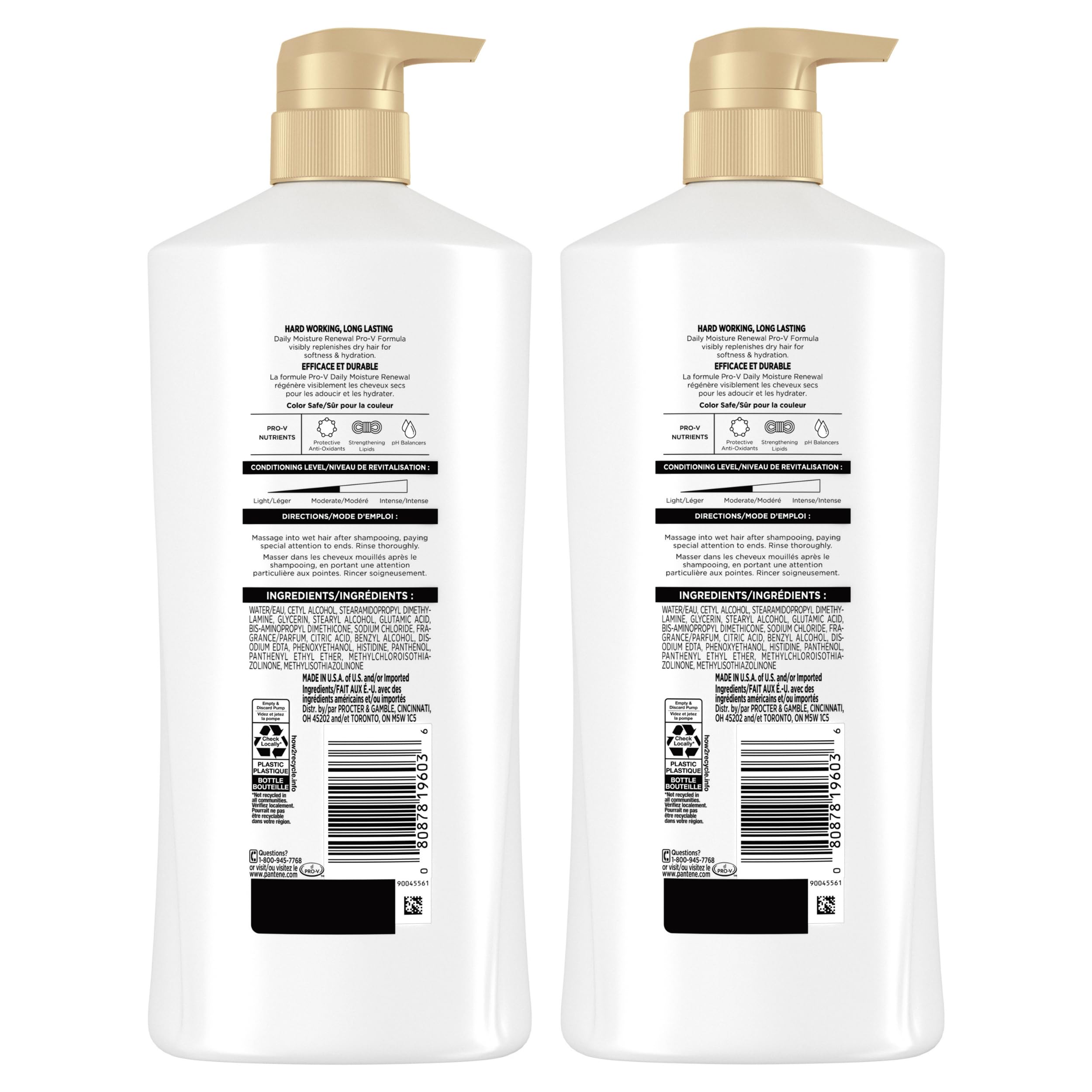 Pantene Daily Moisture Renewal Conditioner Twin Pack with Hair Mask Treatment, Pro-V Hydration for Dry Damaged Hair, Long-Lasting Softness, Safe for Color-Treated Hair, 25.1 Fl Oz Each, 2 Pack