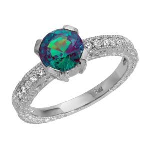 Galaxy Gold GG Size 7.0 14K Solid White Gold Ring with Natural Diamonds & Round Shape Lab. Grown Alexandrite Grade AAA