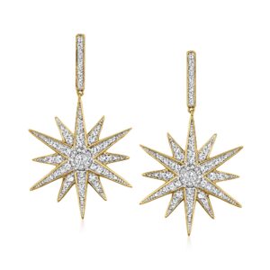 ross-simons 1.00 ct. t.w. diamond starburst drop earrings in 18kt gold over sterling