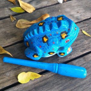 Cozinest 4" Wooden Frog Percussion Instrument Wood Frog Guiro Rasp Tone Block Thailand Handcraft Musical Lucky Frog Home Office Decoration Adorable Gift (Blue)